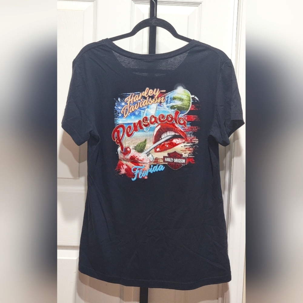 Harley-Davidson Glossy Red Lips Graphic Black Tee Shirt Women's Size Medium